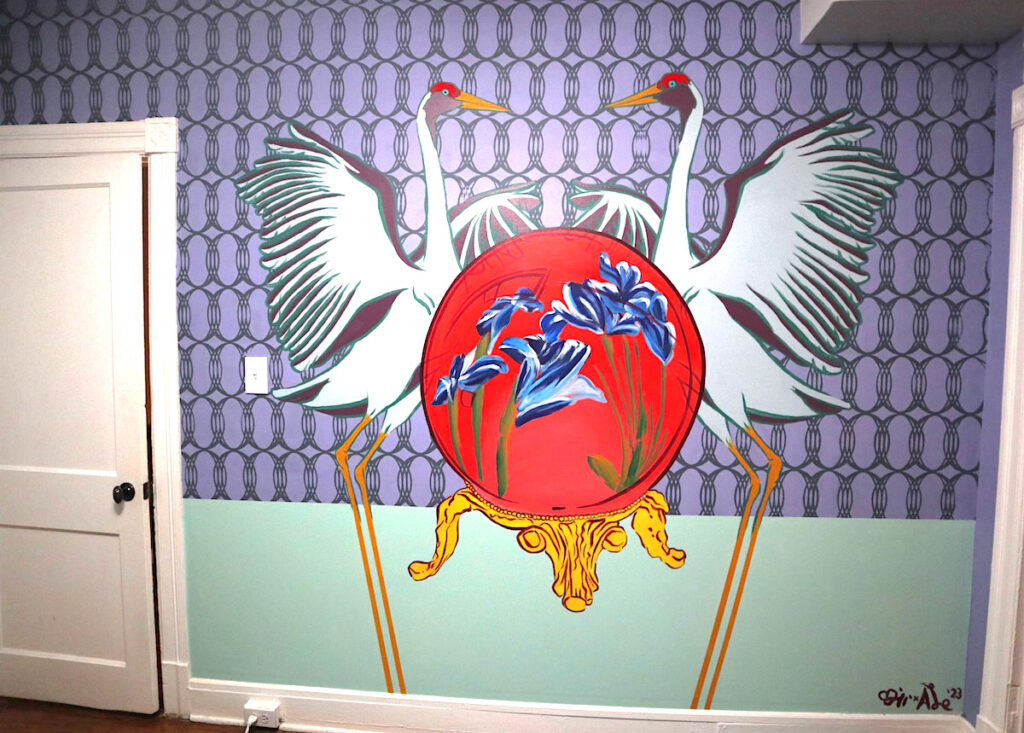 Crane mural for residential client by DC muralist Ashley Jaye Williams | Photo by Williams